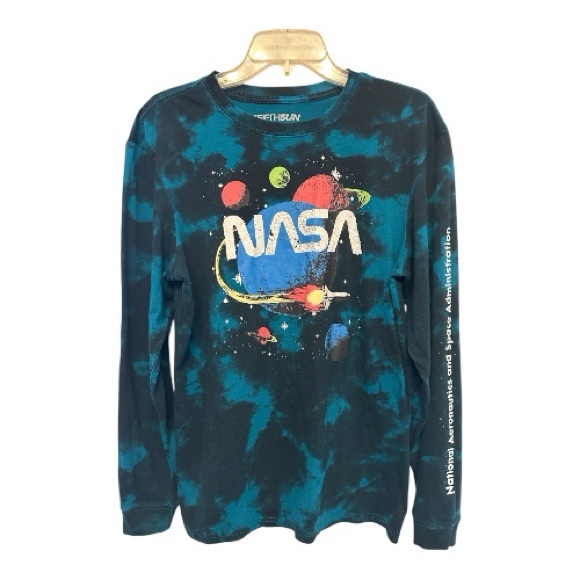 Fifth Sun Tops - Fifth Sun Women’s Long Sleeve NASA Shirt - Blue and Black Tie-Dye Size Medium
